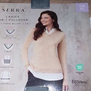 Serra Women's Cream V-Neck 2 In 1 Pullover